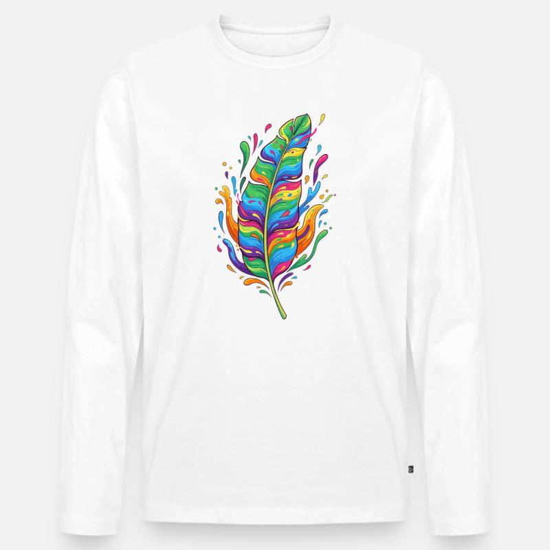 Regenbogenfeder Farbexplosion - Männer Premium Bio Langarmshirt - Weiß