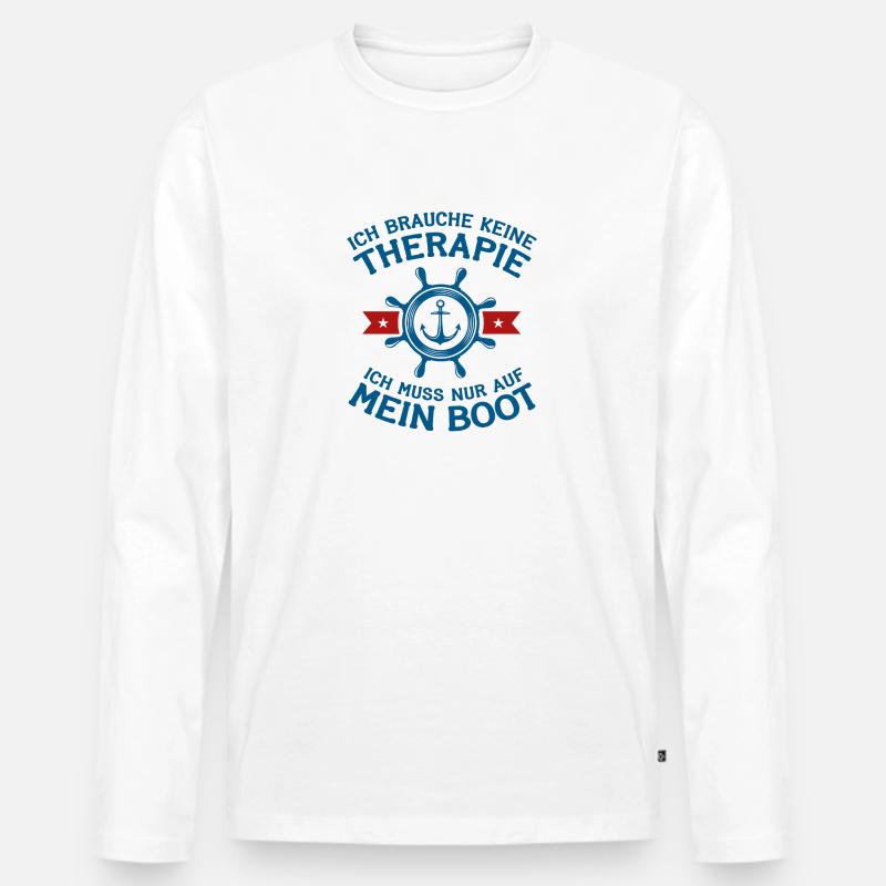 Boot Bootfahren Therapie Steuerrad Geschenk - Männer Premium Bio Langarmshirt - Weiß