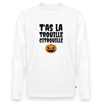 T'as la trouille citrouille - T-shirt manches longues Premium bio Homme - blanc - Devant - Nico (187cm)