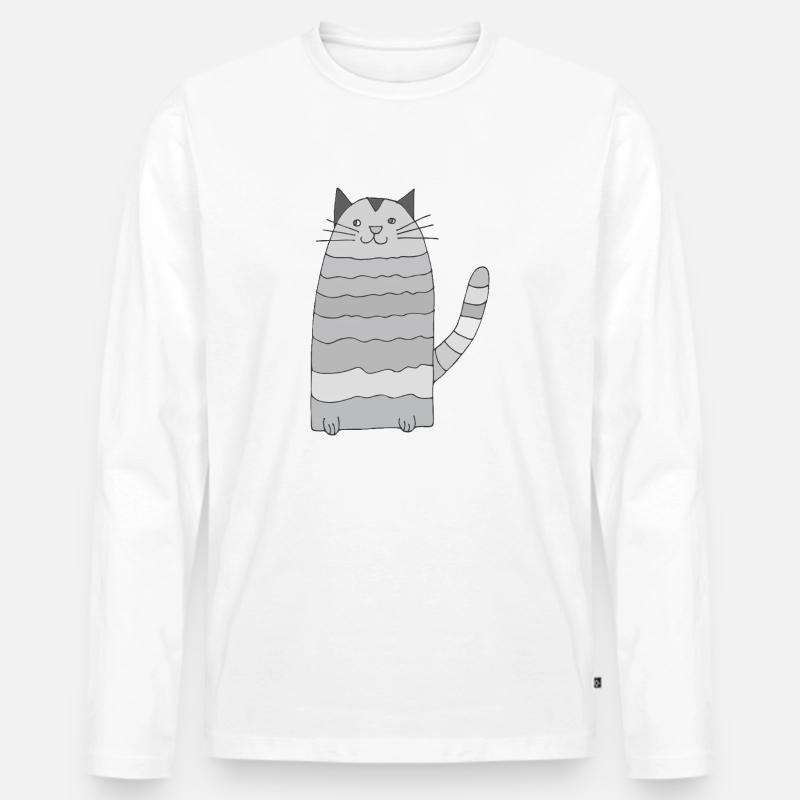 katze geringelt graustufen - Männer Premium Bio Langarmshirt - Weiß