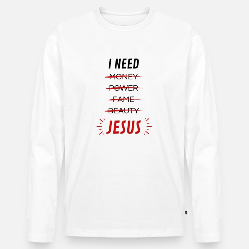 I Need Jesus - Männer Premium Bio Langarmshirt - Weiß