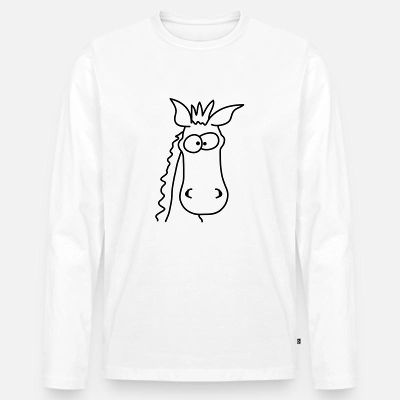 Funny Comic Horse - Männer Premium Bio Langarmshirt - Weiß