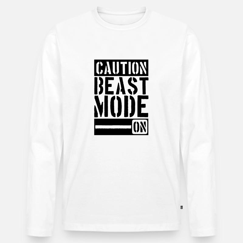 Caution Beast Mode On - Männer Premium Bio Langarmshirt - Weiß