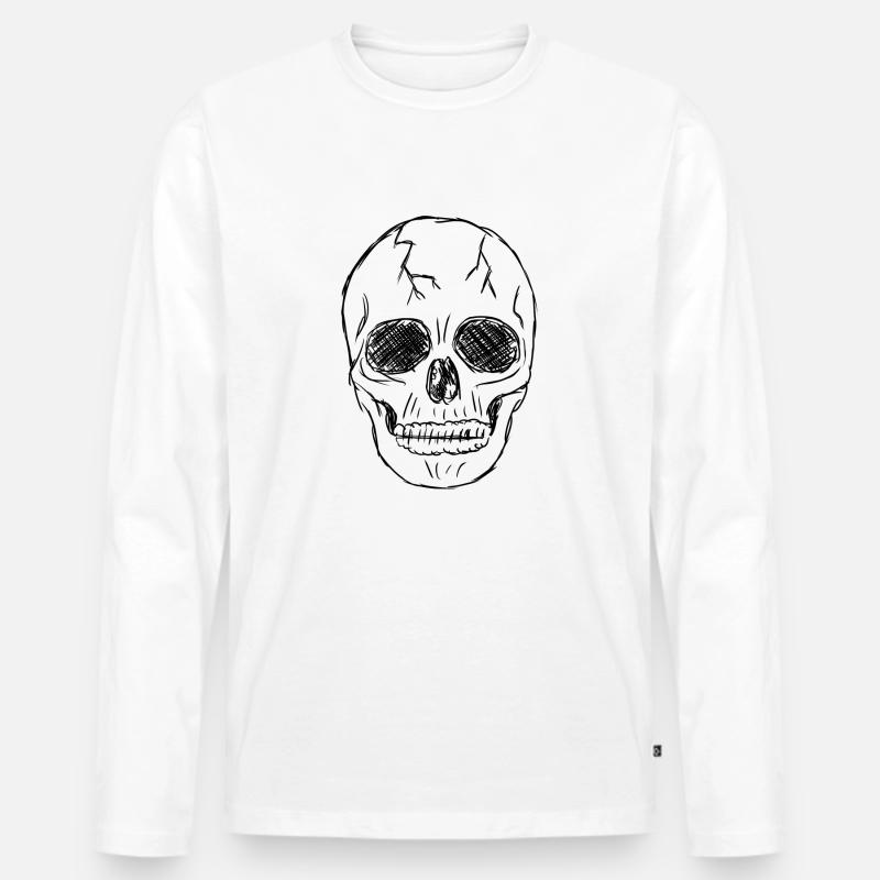 Totenkopf mit schwarzem Stift - Männer Premium Bio Langarmshirt - Weiß