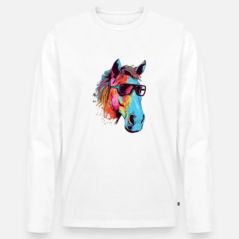 Rene das Pferd - Männer Premium Bio Langarmshirt - Weiß