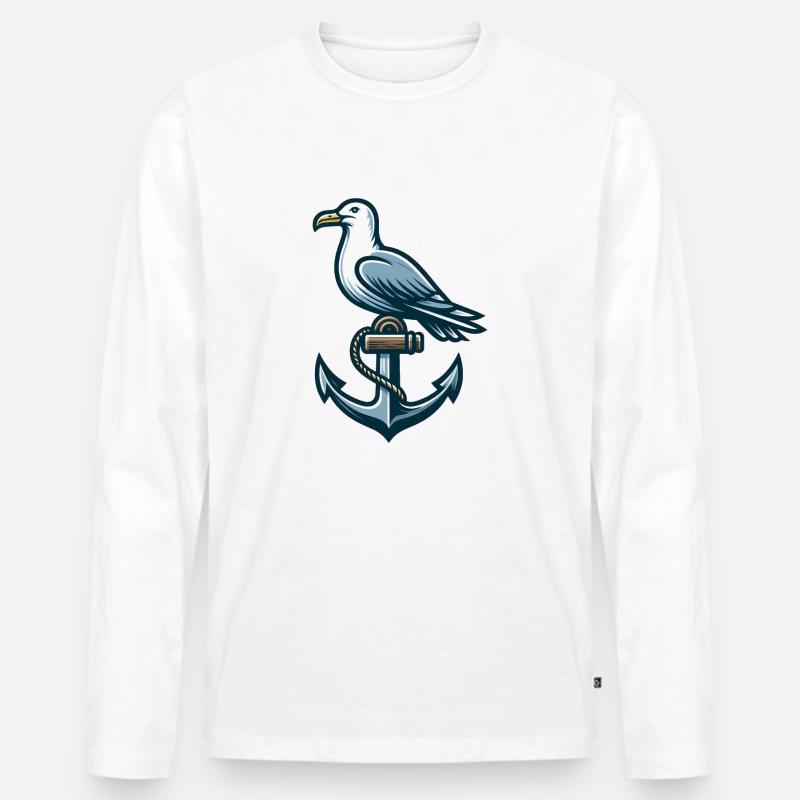 Anker mit Möwe - Männer Premium Bio Langarmshirt - Weiß