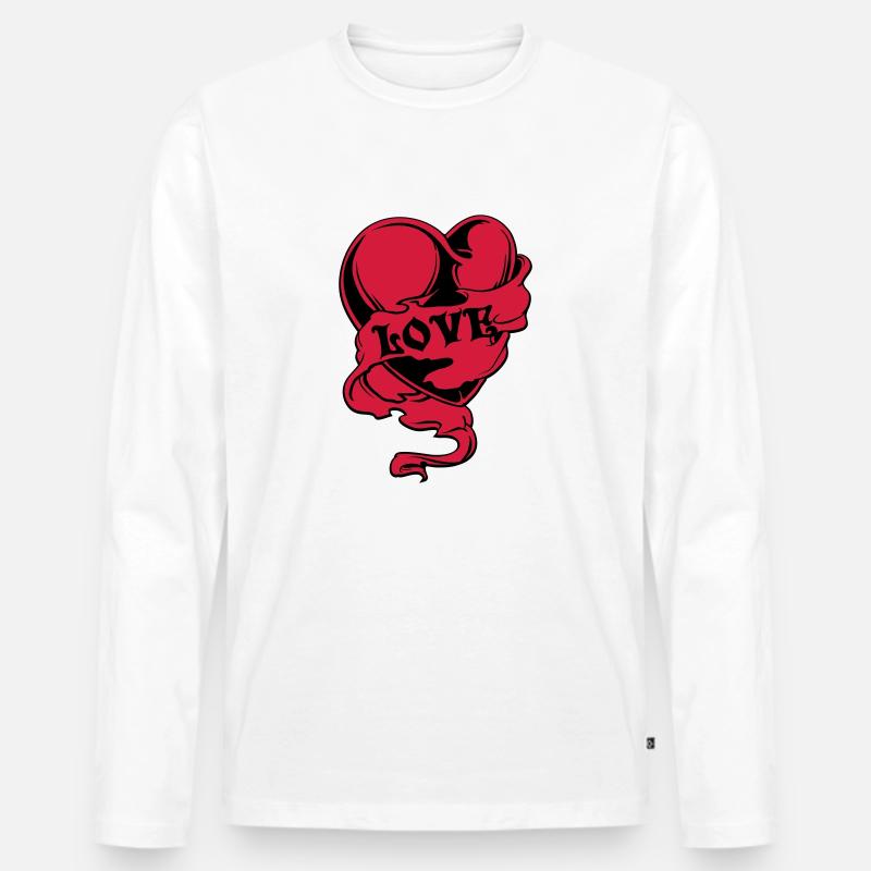Herz - Männer Premium Bio Langarmshirt - Weiß