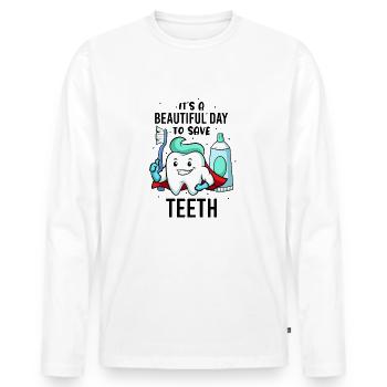 Assistante dentaire - T-shirt manches longues Premium bio Homme - blanc - Devant - Nico (187cm)