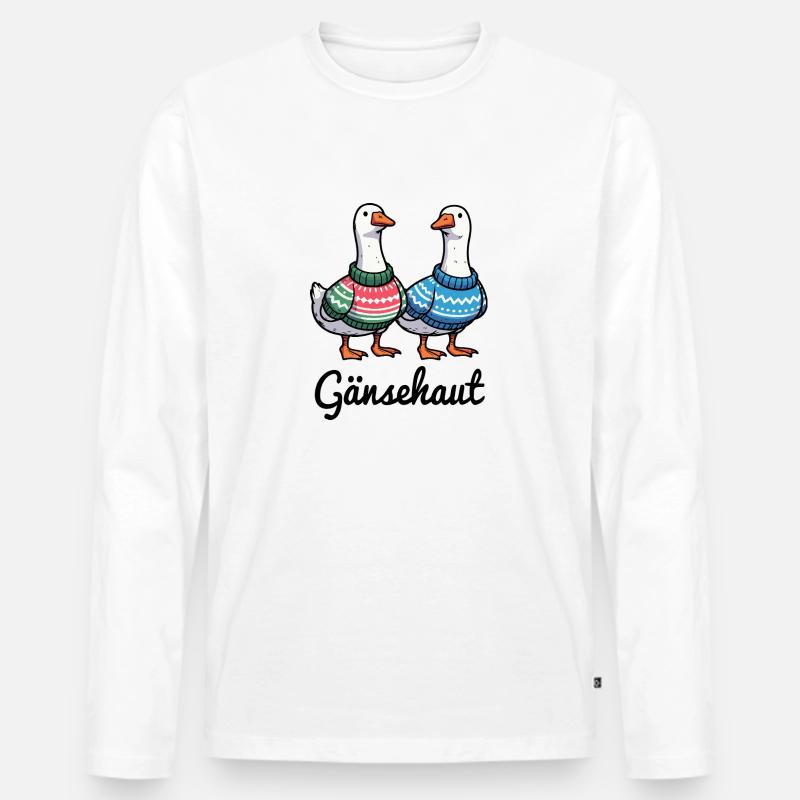 Gänsehaut - Gänse mit Strickpullovern - Männer Premium Bio Langarmshirt - Weiß