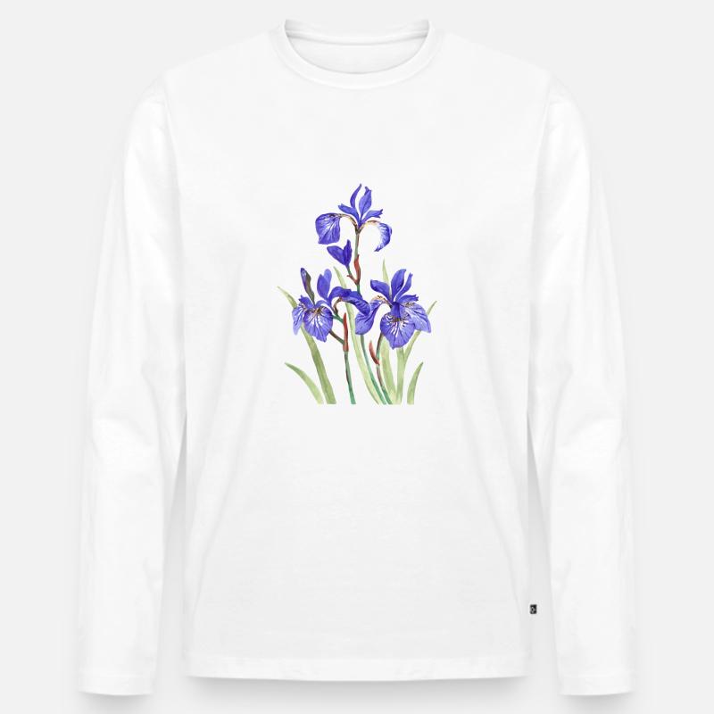 Lila Iris - Männer Premium Bio Langarmshirt - Weiß