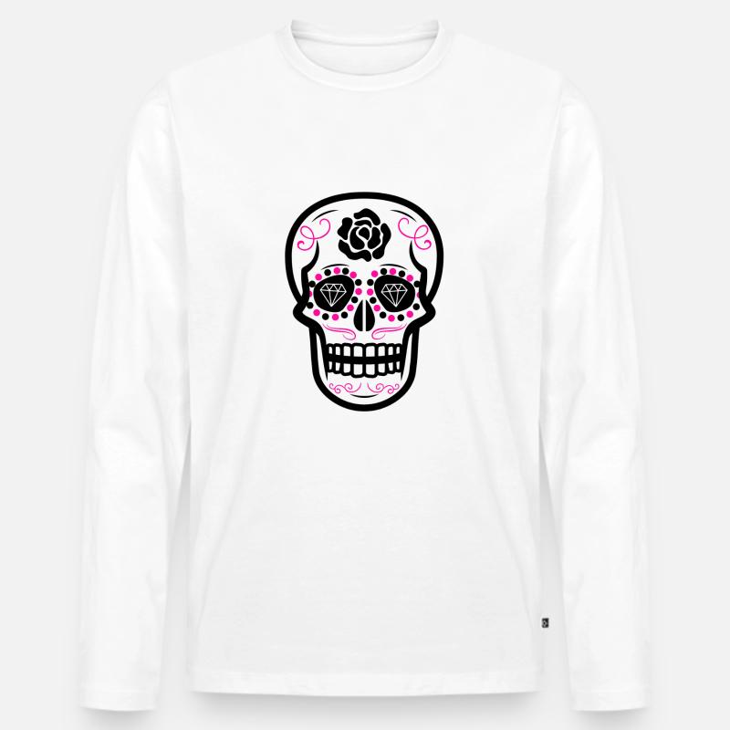 Sugar Skull Diamond Rose Pink - Männer Premium Bio Langarmshirt - Weiß