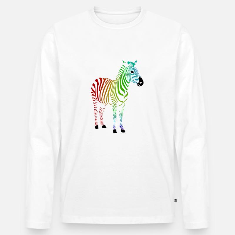 Zebra mit farbenfrohen Regenbogen Streifen - Männer Premium Bio Langarmshirt - Weiß