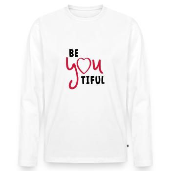 Beyoutiful oder seien Sie tiful. Valentinstag - Männer Premium Bio Langarmshirt - Weiß - Vorne - Nico (187cm)