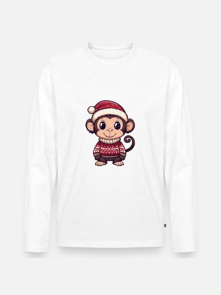 Monkey Christmas Comic - Men's Premium Organic Long Sleeve Shirt - white