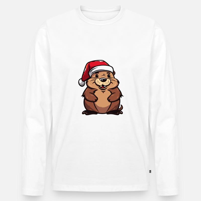 Biber Weihnachten - Männer Premium Bio Langarmshirt - Weiß