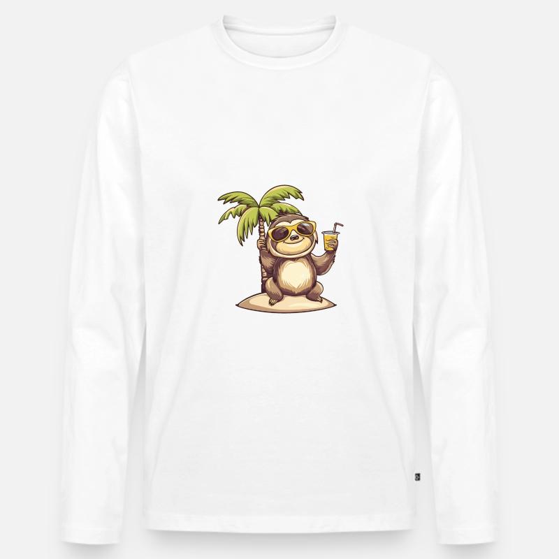 Faultier Sommer Strand Comic - Männer Premium Bio Langarmshirt - Weiß