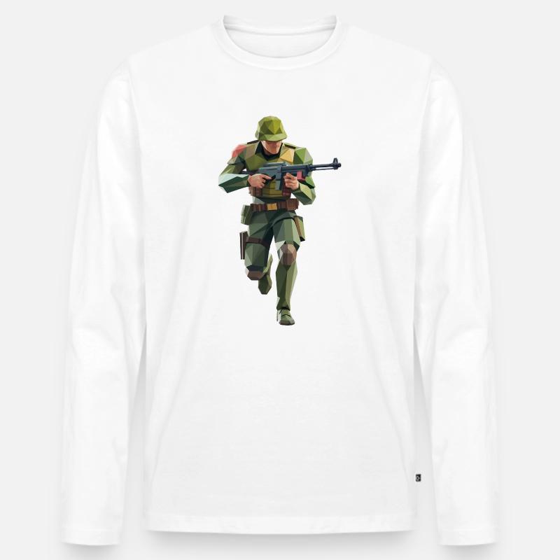 Army Soldier - Cooles Low-Poly-Logo - Männer Premium Bio Langarmshirt - Weiß