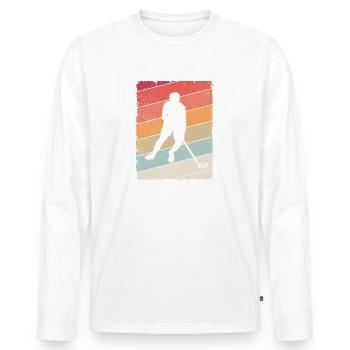 Floorball Floorball Retro Motif Floorball Player - Men's Premium Organic Long Sleeve Shirt - white - Front - Nico (187cm)