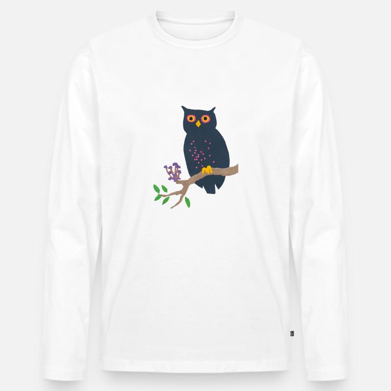 Eule und Pilze - Männer Premium Bio Langarmshirt - Weiß