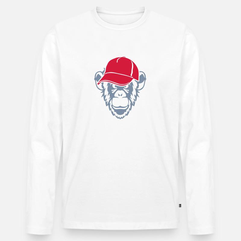 wildes Tier Affe Kappe 0 - Männer Premium Bio Langarmshirt - Weiß