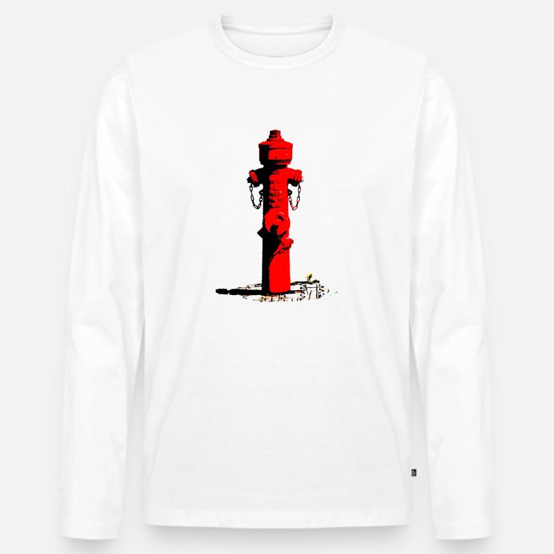 Roter Feuerhydrant / Fire Hydrant (DDP) - Männer Premium Bio Langarmshirt - Weiß