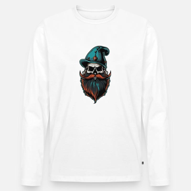 Old Skull Beard - Männer Premium Bio Langarmshirt - Weiß