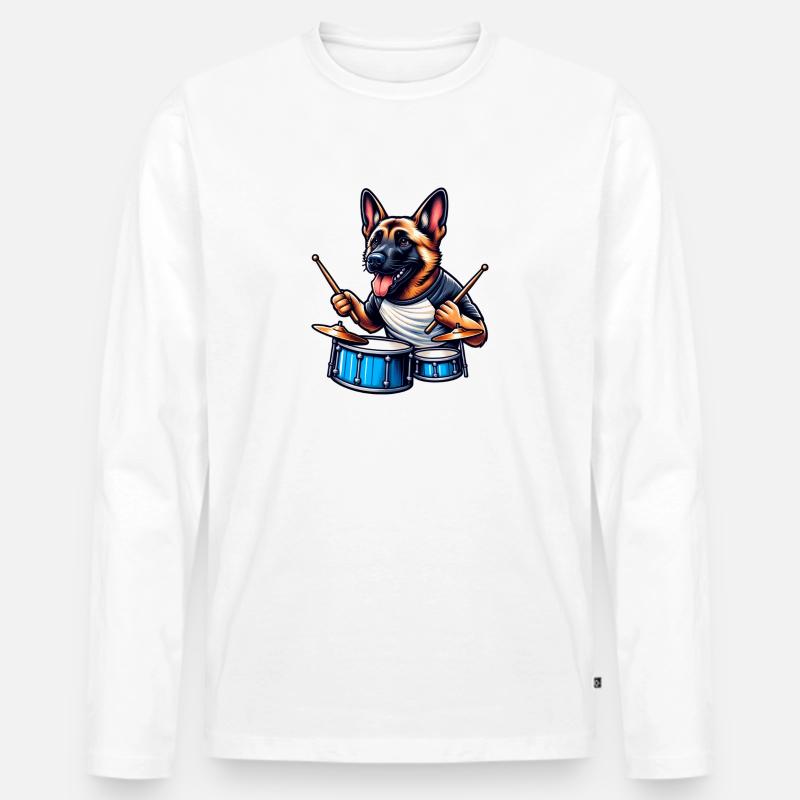 Cooler Malinois Drummer Design - Männer Premium Bio Langarmshirt - Weiß