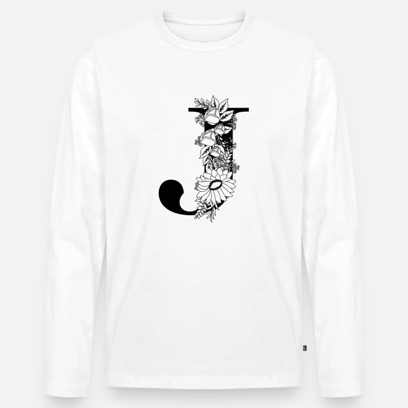 Blumen schwarz-weiß Buchstabe j - Männer Premium Bio Langarmshirt - Weiß
