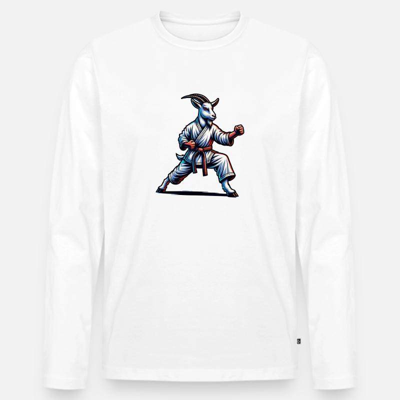 Karate-Ziege in Action – Dynamischer Kampfgeist - Männer Premium Bio Langarmshirt - Weiß