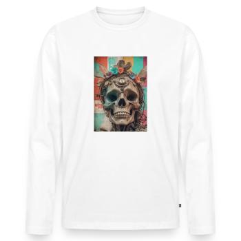 Color Skull 70´s - Männer Premium Bio Langarmshirt - Weiß - Vorne - Nico (187cm)