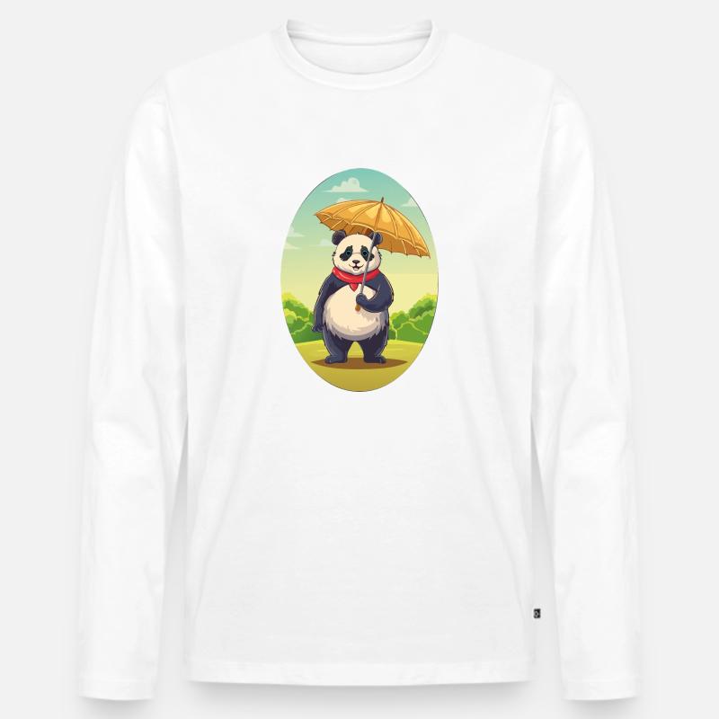 Charmanter Panda mit Regenschirm - Männer Premium Bio Langarmshirt - Weiß