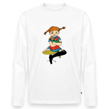 Pippi Langstrumpf Zusammen Mit Herr Nilsson - Männer Premium Bio Langarmshirt - Weiß - Vorne - Nico (187cm)