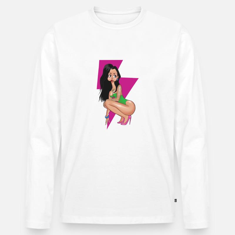 Pink Lightning Pin-up - Männer Premium Bio Langarmshirt - Weiß