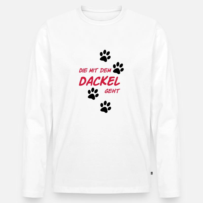 Die mit dem Dackel geht - Männer Premium Bio Langarmshirt - Weiß