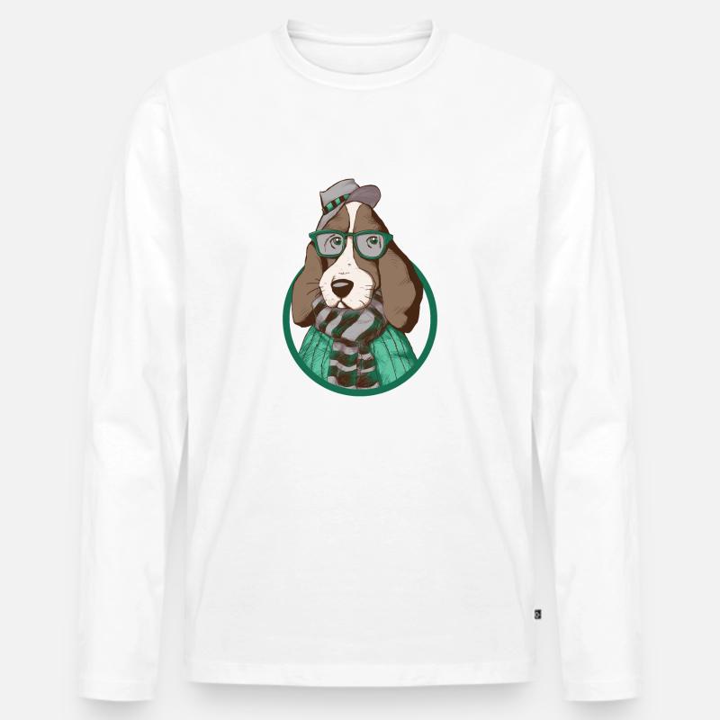 Hund mit HuT - Männer Premium Bio Langarmshirt - Weiß