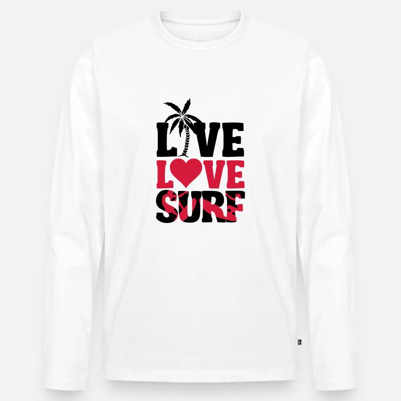 Live, Love, Surf - Männer Premium Bio Langarmshirt - Weiß