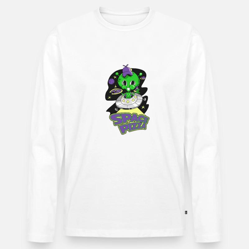 Space Pizza - Männer Premium Bio Langarmshirt - Weiß