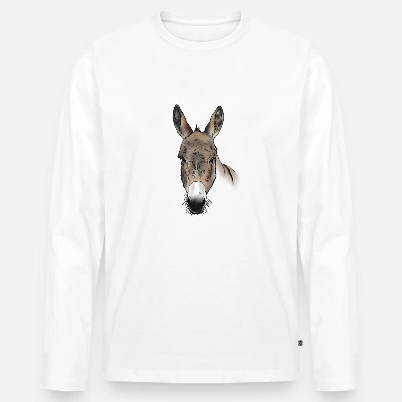 Esel Kopf farbig - Männer Premium Bio Langarmshirt - Weiß
