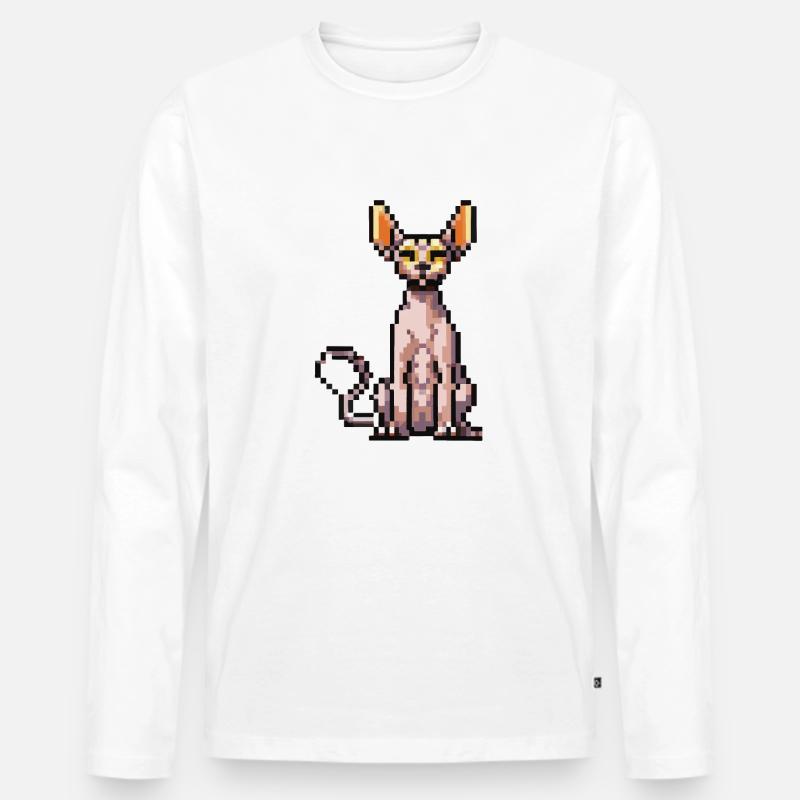 Katze Pixel Kunst Geschenkidee - Männer Premium Bio Langarmshirt - Weiß