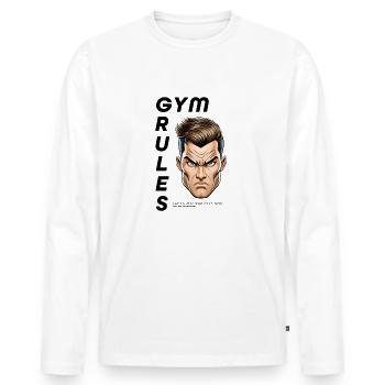 GYM Rules DE - Männer Premium Bio Langarmshirt - Weiß - Vorne - Nico (187cm)