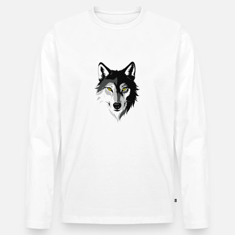 Wolfsblick - Männer Premium Bio Langarmshirt - Weiß