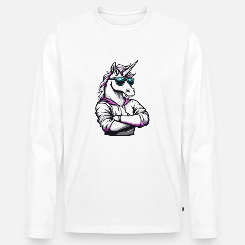 Einhorn Comic - Männer Premium Bio Langarmshirt - Weiß