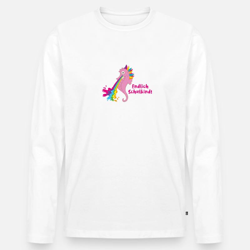 endlich schulkind,seepferdchen,regenbogen,kotzen - Männer Premium Bio Langarmshirt - Weiß