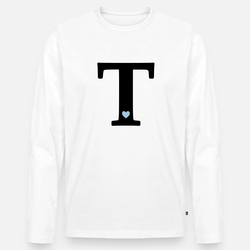 Buchstabe T Anfangsbuchstabe - Männer Premium Bio Langarmshirt - Weiß