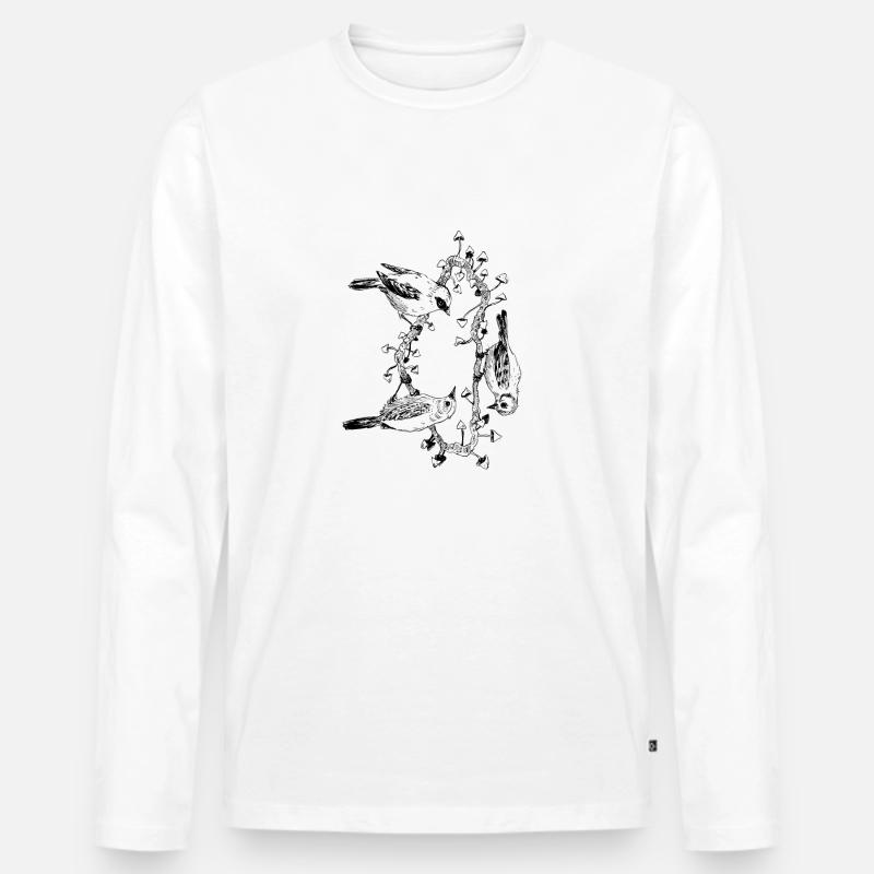 Vogel-Trio / Pilze / Baum - Männer Premium Bio Langarmshirt - Weiß