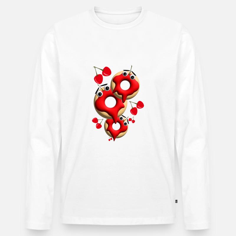 Drei leckere Kirsch Donuts. - Männer Premium Bio Langarmshirt - Weiß