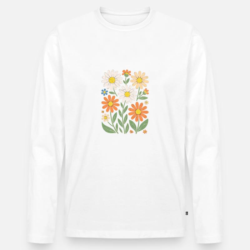 Boho Retro Gänseblümchen Muster Retro - Männer Premium Bio Langarmshirt - Weiß