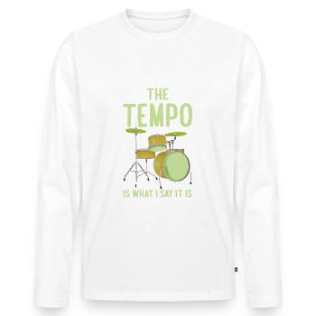 Drôle de batteur le tempo est ce que je dis c’est - T-shirt manches longues Premium bio Homme - blanc - Devant - Nico (187cm)