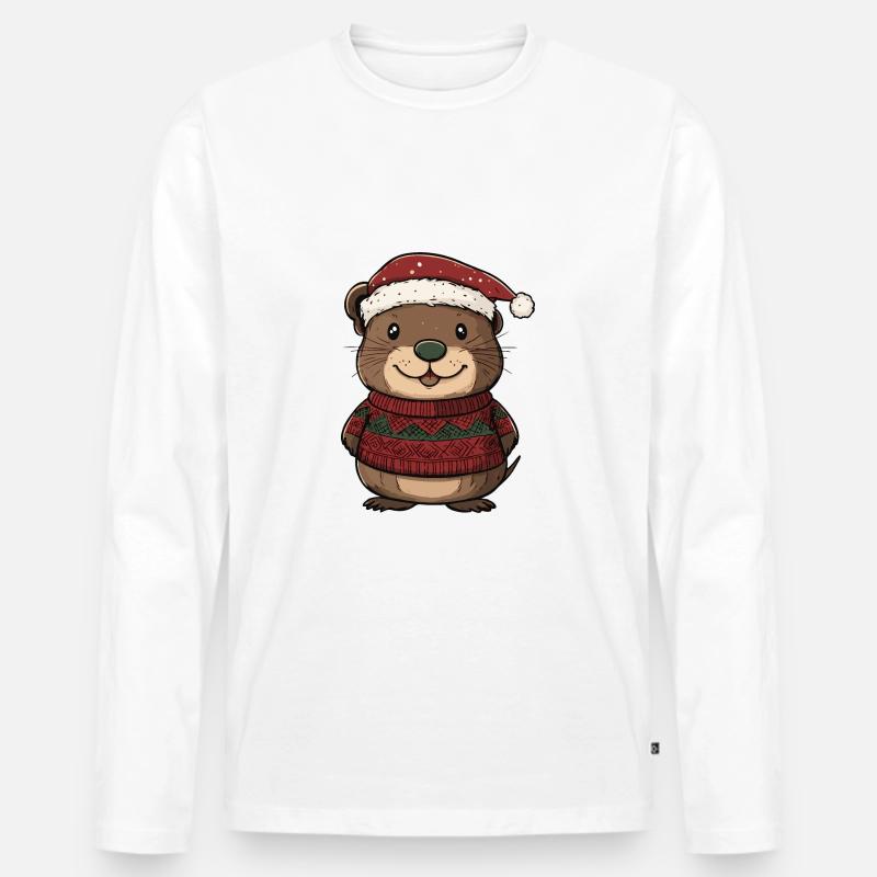 Biber Weihnachten Comic - Männer Premium Bio Langarmshirt - Weiß
