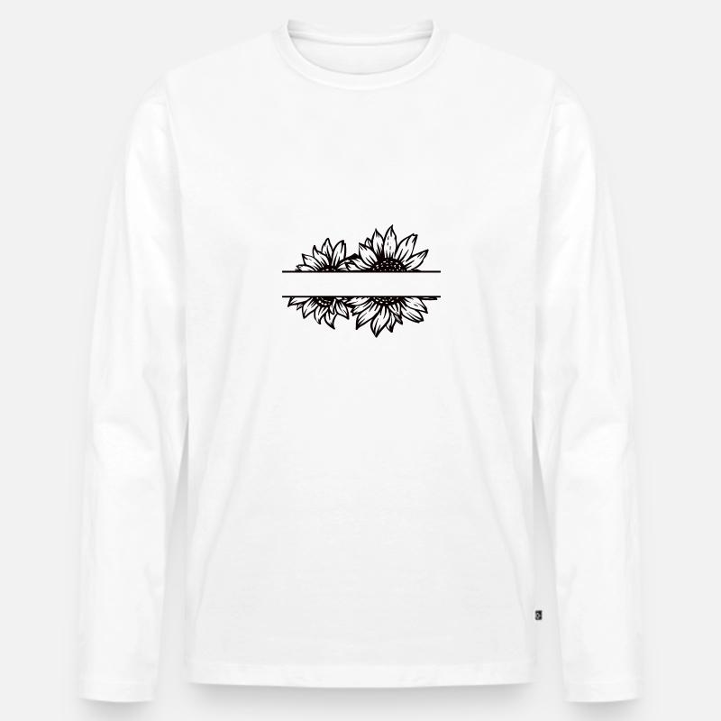 Doppel Sonnenblume split schwarz - Männer Premium Bio Langarmshirt - Weiß
